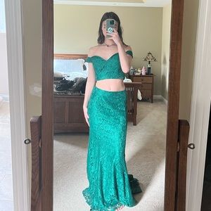 dancing queen green two piece lace dress